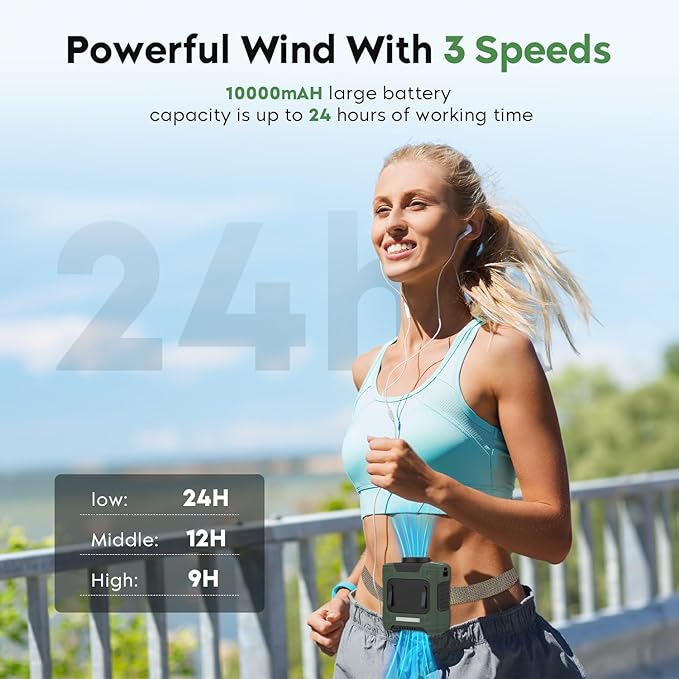 Ventilador de cintura portátil recargable de 1000 mAh con clip para la cintura